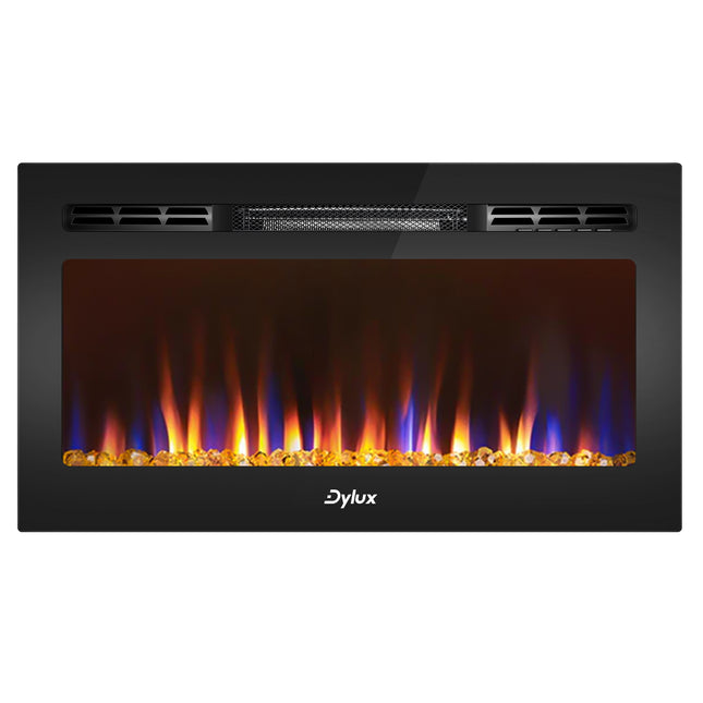 Dylux 30-Inch RV Built-In Electric Fireplace - Crystal - Remote Control, Safety Cut-Off