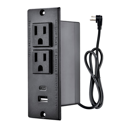 Dylux Recessed Power Strip with 1 USB-C, 1 USB-A, 2 Outlets & 6ft Flat Plug Cable | UL Certified