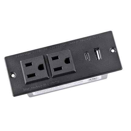 Dylux Recessed Power Strip with 1 USB-C, 1 USB-A, 2 Outlets & 6ft Flat Plug Cable | UL Certified
