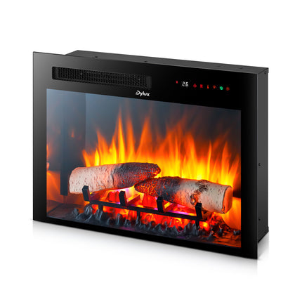 Dylux 26" RV Electric Fireplace – 1500W Heater, Adjustable Flame, Wall-Mount/Recessed, Wood Log Base