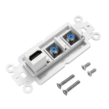 Dylux 3-Port Wall Plate – HDMI Coupler + Dual Coax (F-Type 2.4GHz)– Easy Install for Home Theater, gaming, and TV