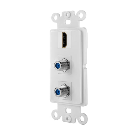 Dylux 3-Port Wall Plate – HDMI Coupler + Dual Coax (F-Type 2.4GHz)– Easy Install for Home Theater, gaming, and TV