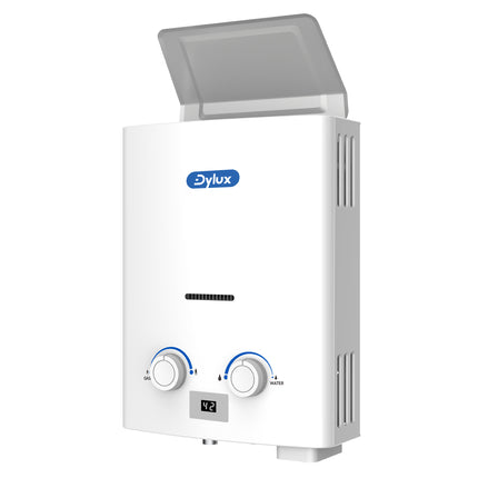 Dylux Portable Propane Tankless Water Heater – 1.45 GPM, 38,000 BTU/h, Vent-Free, Low Pressure Start for RVs & Cabin