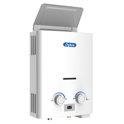 Dylux Portable Propane Tankless Water Heater – 1.45 GPM, 38,000 BTU/h, Vent-Free, Low Pressure Start for RVs & Cabin
