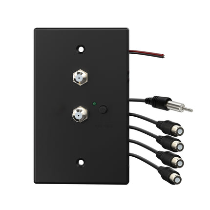 Dylux Wall-Mount TV & FM/AM Signal Distributor –  3 TV Outputs, 1 FM & AM Radio Output, Dual Input Switch, Built-in 12V Power
