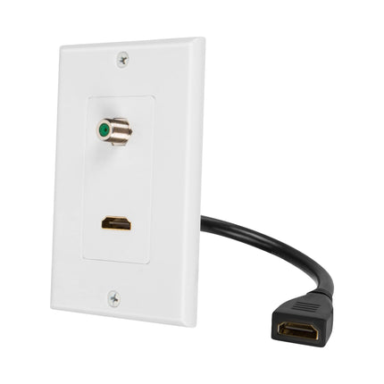 Dylux 2-Port Decora Wall Plate – HDMI 2.0 (5.12in Cable) + F81 3GHz Coax Adapter