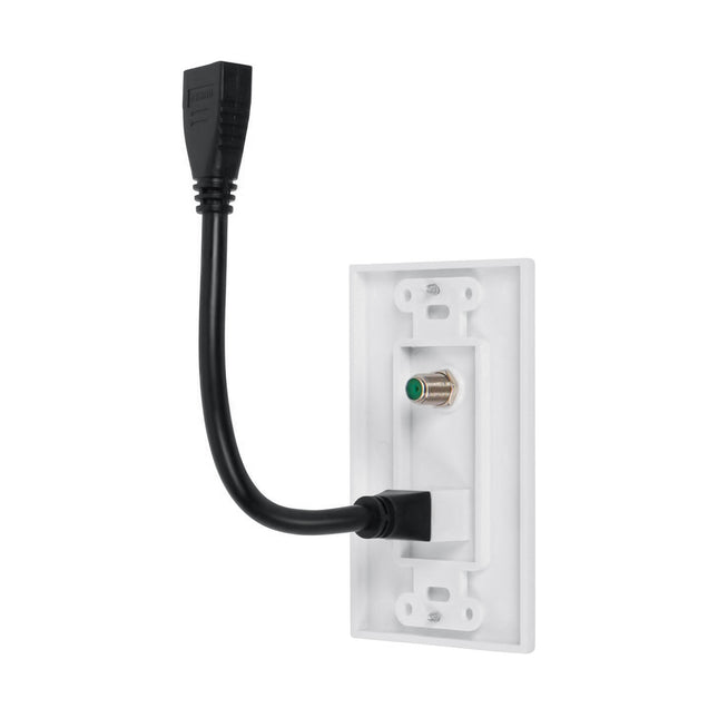 Dylux 2-Port Decora Wall Plate – HDMI 2.0 (5.12in Cable) + F81 3GHz Coax Adapter