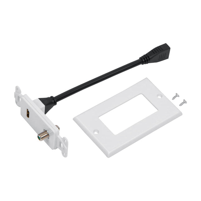 Dylux 2-Port Decora Wall Plate – HDMI 2.0 (5.12in Cable) + F81 3GHz Coax Adapter