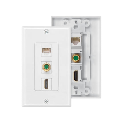 Dylux 3-Port Wall Plate – HDMI Coupler + Cat6 Jack + F81 Coax (3GHz, Gold-Plated)