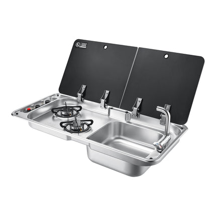 Dylux 2-Burner RV Gas Stove with Sink - Compact Outdoor Cooktop for Caravans and Campers
