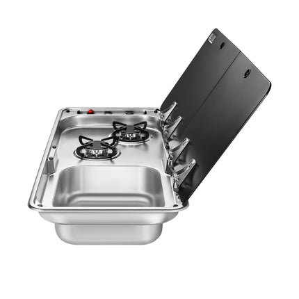 Dylux 2-Burner RV Gas Stove with Sink - Compact Outdoor Cooktop for Caravans and Campers