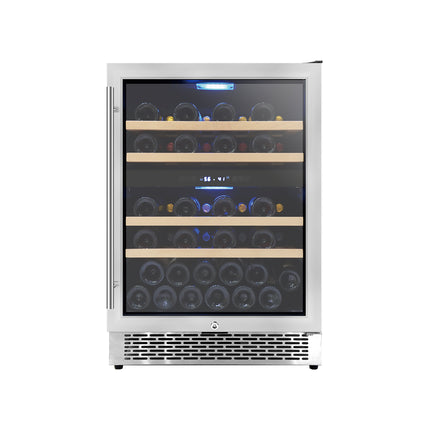 Dylux 24“ Dual-Zone Wine Cooler - Holds 49 Bottles, 41–68°F,  Safety Lock, Removable Shelves, Built-In or Freestanding Use