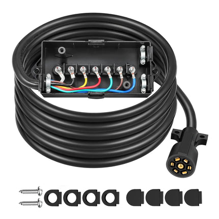 Dylux Heavy-Duty 7-Way Trailer Cord with Waterproof 7-Gang Junction Box, 6FT/8FT Inline RV Trailer Wiring Harness