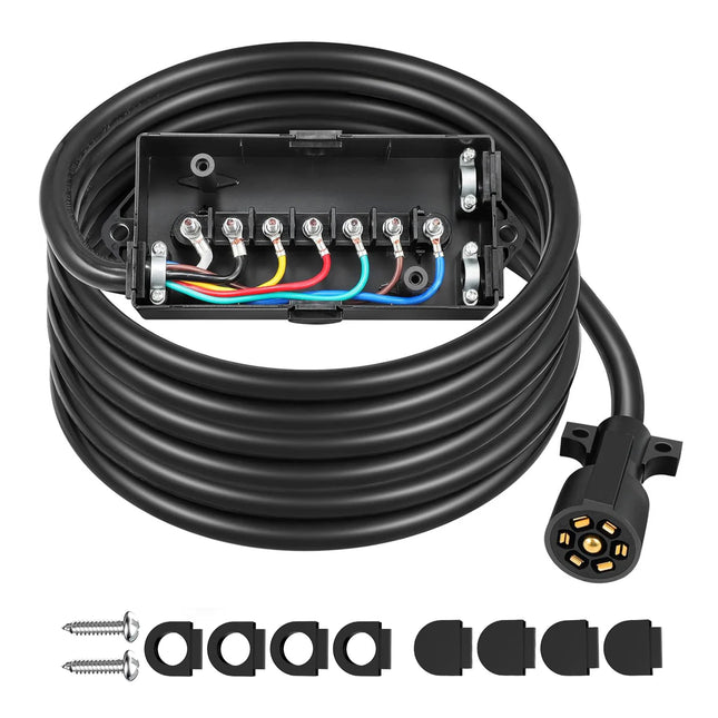 Dylux Heavy-Duty 7-Way Trailer Cord with Waterproof 7-Gang Junction Box, 6FT/8FT Inline RV Trailer Wiring Harness