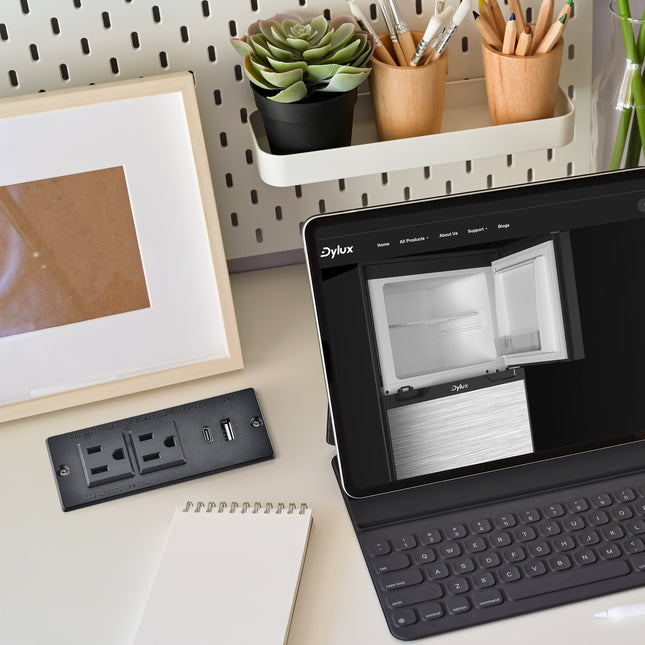 Dylux Recessed Power Strip with 1 USB-C, 1 USB-A, 2 Outlets & 6ft Flat Plug Cable | UL Certified