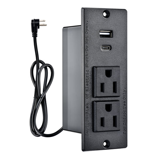 Conference Recessed Power Strip with 1 USB C and 1 USB A and 2 Outlets and 6ft Cable with Flat Plug