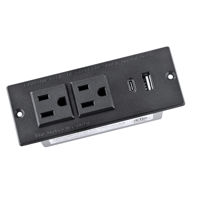 Load image into Gallery viewer, Conference Recessed Power Strip with 1 USB C and 1 USB A and 2 Outlets and 6ft Cable with Flat Plug
