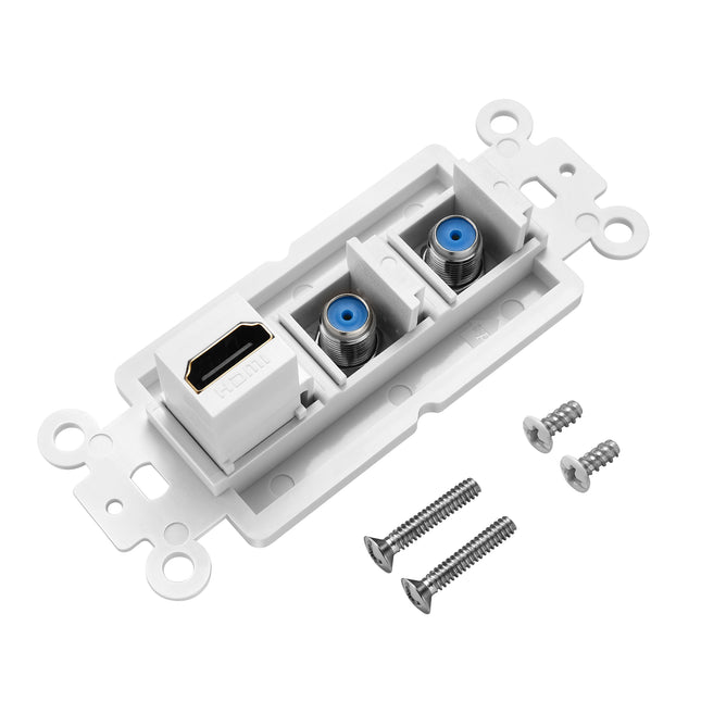 Dylux 3-Port Wall Plate – HDMI Coupler + Dual Coax (F-Type 2.4GHz)– Easy Install for Home Theater, gaming, and TV