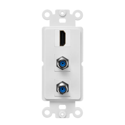 Dylux 3-Port Wall Plate – HDMI Coupler + Dual Coax (F-Type 2.4GHz)– Easy Install for Home Theater, gaming, and TV