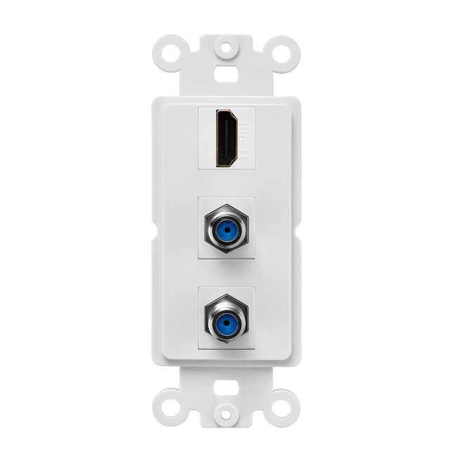 Dylux 3-Port Wall Plate – HDMI Coupler + Dual Coax (F-Type 2.4GHz)– Easy Install for Home Theater, gaming, and TV