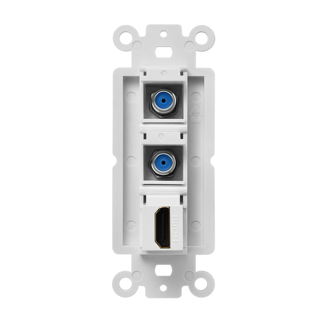 Dylux 3-Port Wall Plate – HDMI Coupler + Dual Coax (F-Type 2.4GHz)– Easy Install for Home Theater, gaming, and TV