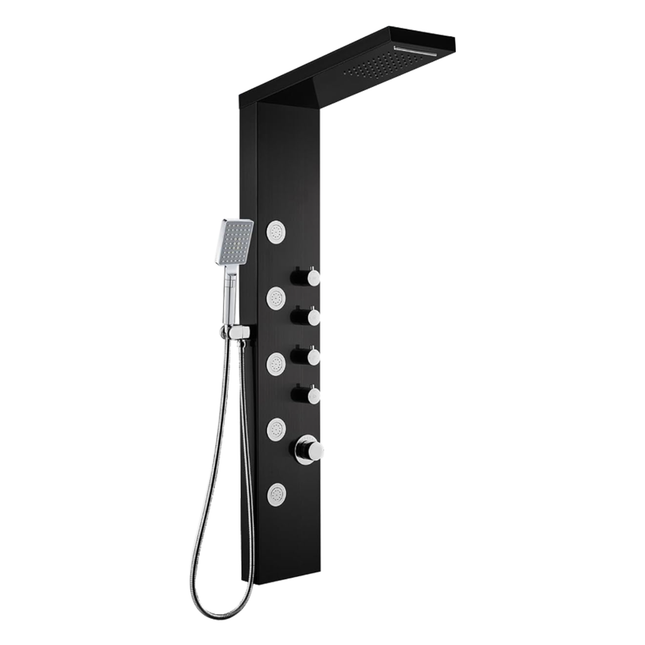 Dylux 4-in-1 Home Shower Panel System with Rainfall & Waterfall Head, 5 Body Jets, and 3-Function Handheld