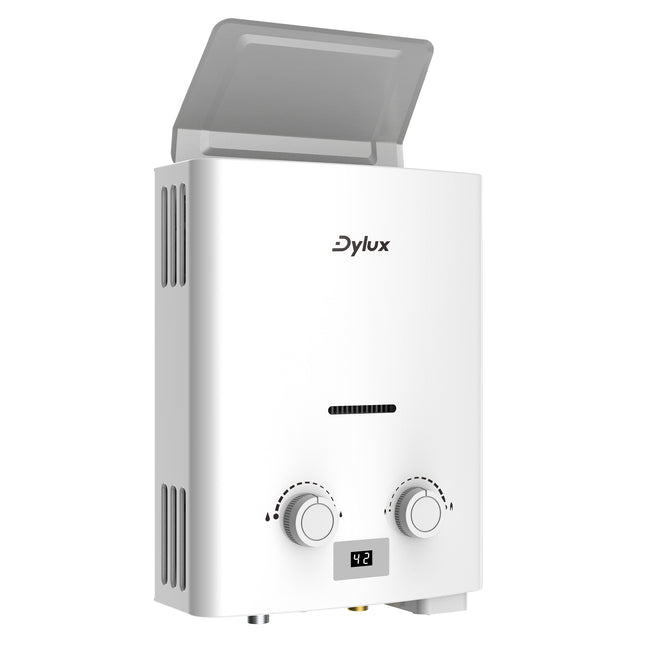 Dylux Portable Propane Tankless Water Heater – 1.6 GPM, 38,000 BTU/h, Vent-Free, Low Pressure Start for RVs & Cabin