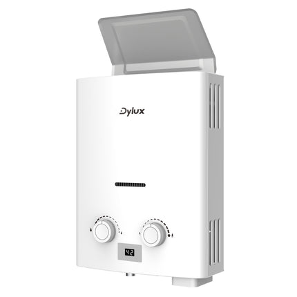 Dylux Portable Propane Tankless Water Heater – 1.6 GPM, 38,000 BTU/h, Vent-Free, Low Pressure Start for RVs & Cabin