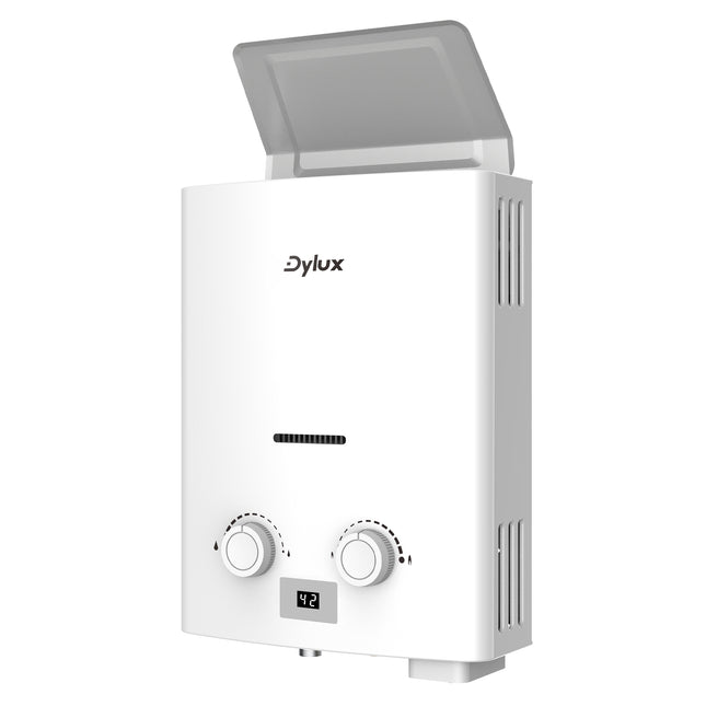 Dylux Portable Propane Tankless Water Heater – 1.6 GPM, 38,000 BTU/h, Vent-Free, Low Pressure Start for RVs & Cabin