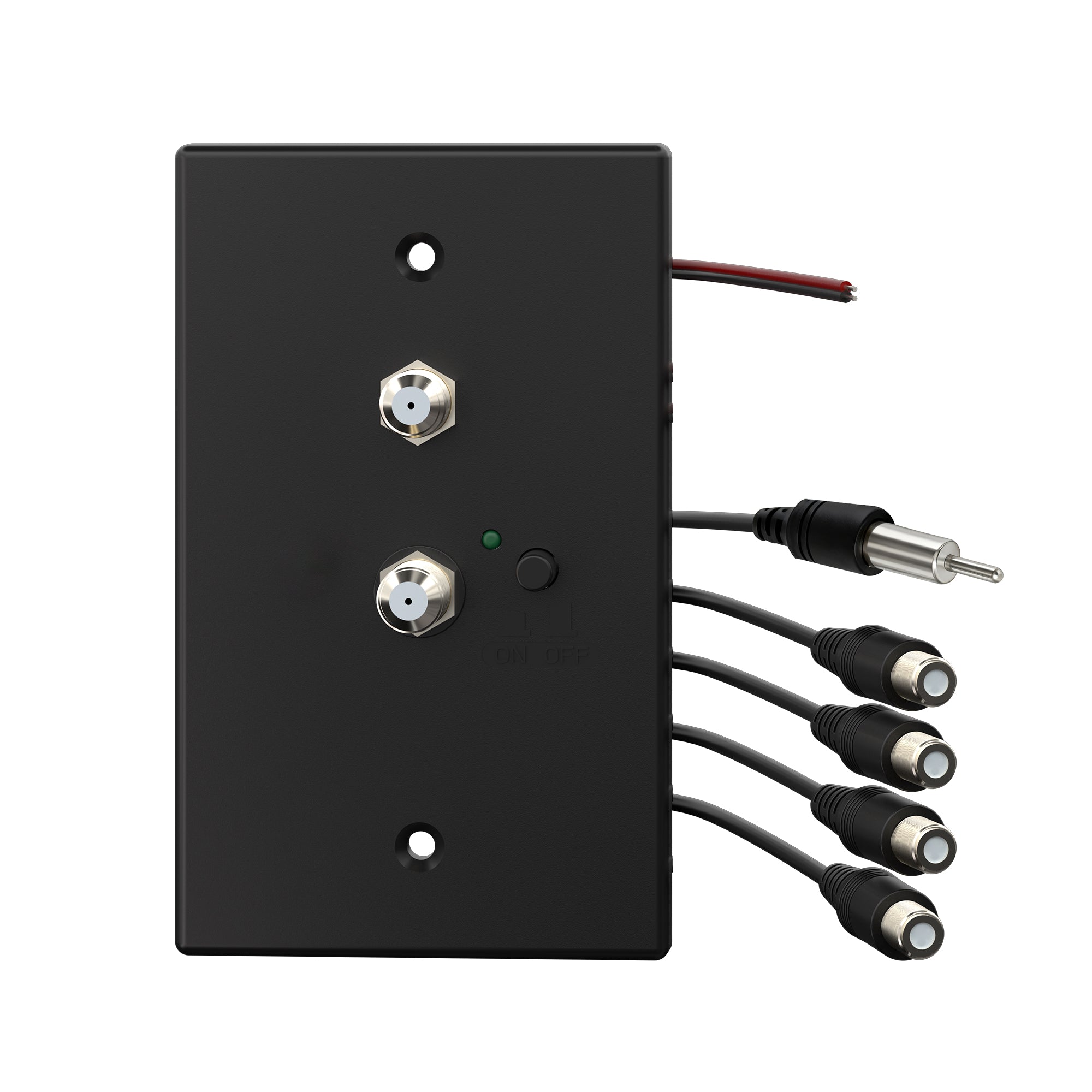 Dylux Wall-Mount TV & FM/AM Signal Distributor –  3 TV Outputs, 1 FM & AM Radio Output, Dual Input Switch, Built-in 12V Power