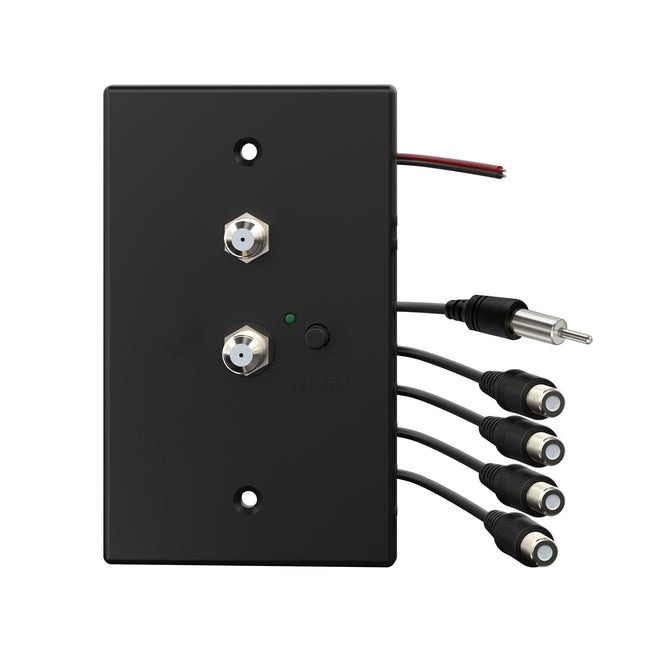 Dylux Wall-Mount TV & FM/AM Signal Distributor –  3 TV Outputs, 1 FM & AM Radio Output, Dual Input Switch, Built-in 12V Power