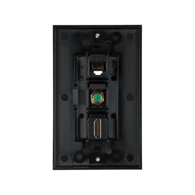 Dylux 3-Port Wall Plate – HDMI Coupler + Cat6 Jack + F81 Coax (3GHz, Gold-Plated)