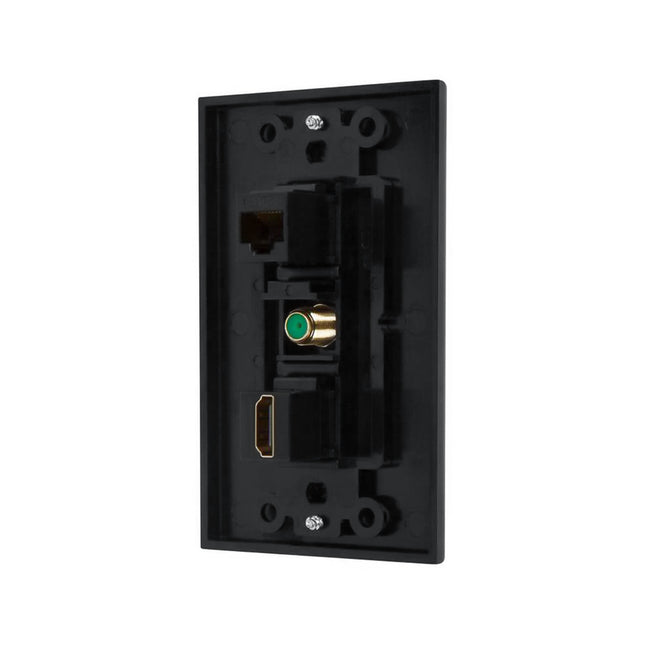 Dylux 3-Port Wall Plate – HDMI Coupler + Cat6 Jack + F81 Coax (3GHz, Gold-Plated)