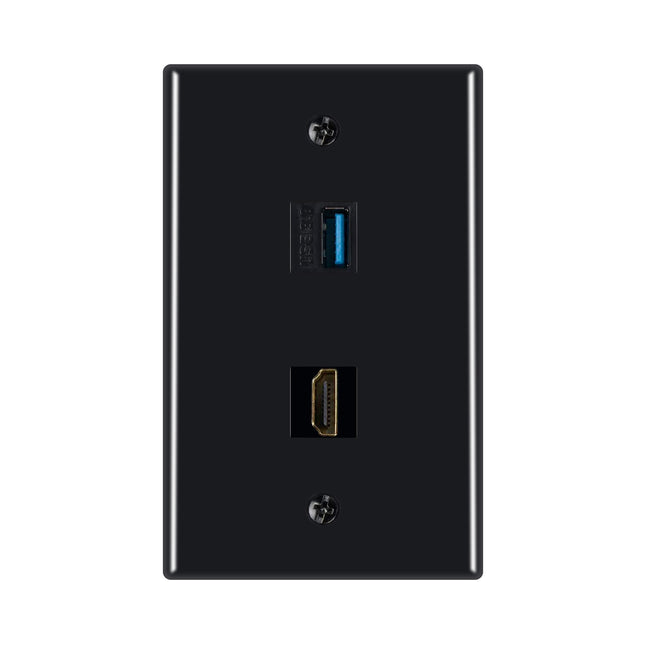Dylux 2-Port Wall Plate-HDMI 2.0 (4K HDR) + USB 3.0 (Fast Charging)
