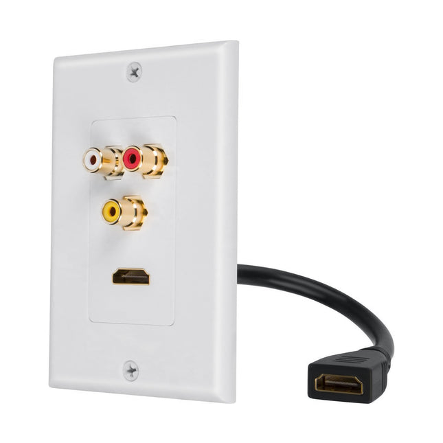 Dylux HDMI Wall Plate with 3 RCA Female to Female Adapters Gold Plated