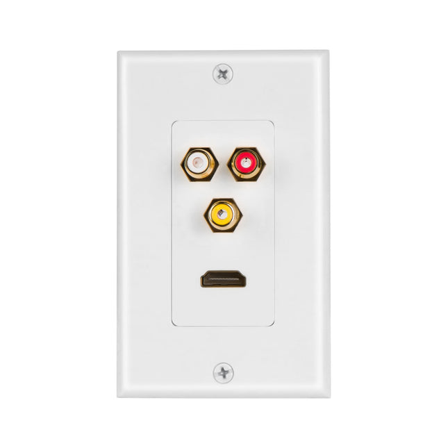 Dylux HDMI Wall Plate with 3 RCA Female to Female Adapters Gold Plated