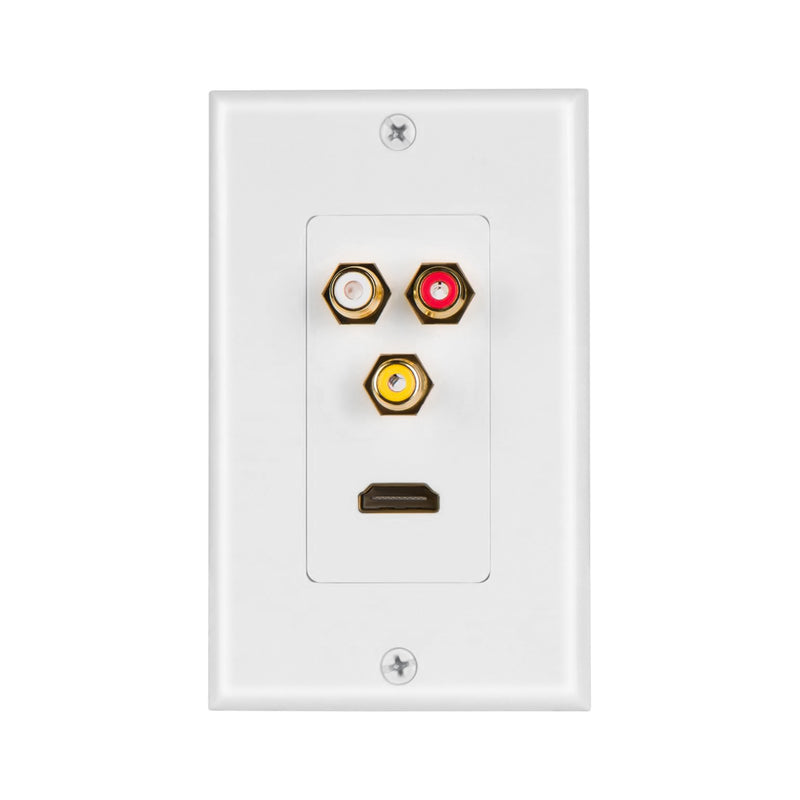 Load image into Gallery viewer, HDMI Wall Plate with 3 RCA Female to Female Adapters Gold Plated
