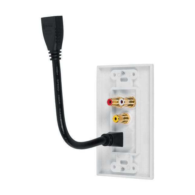 Dylux HDMI Wall Plate with 3 RCA Female to Female Adapters Gold Plated