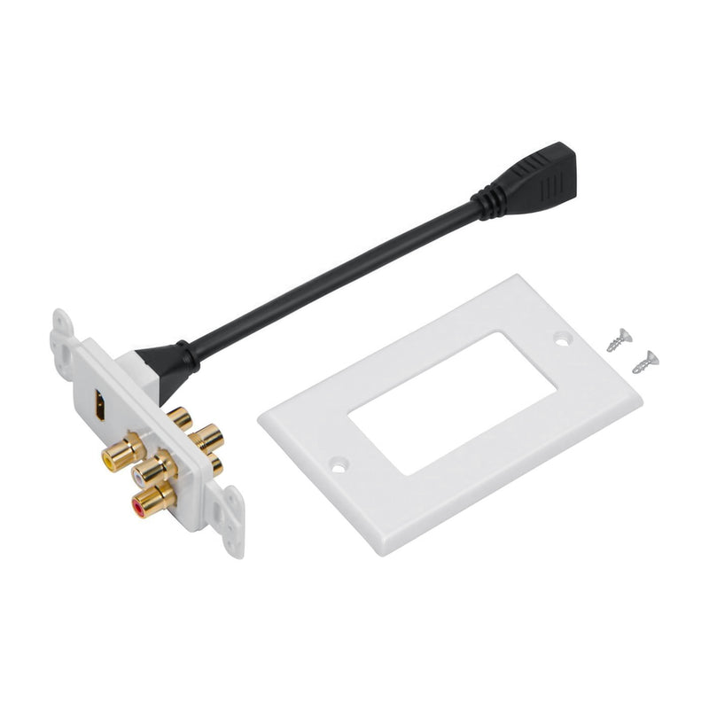 Load image into Gallery viewer, HDMI Wall Plate with 3 RCA Female to Female Adapters Gold Plated
