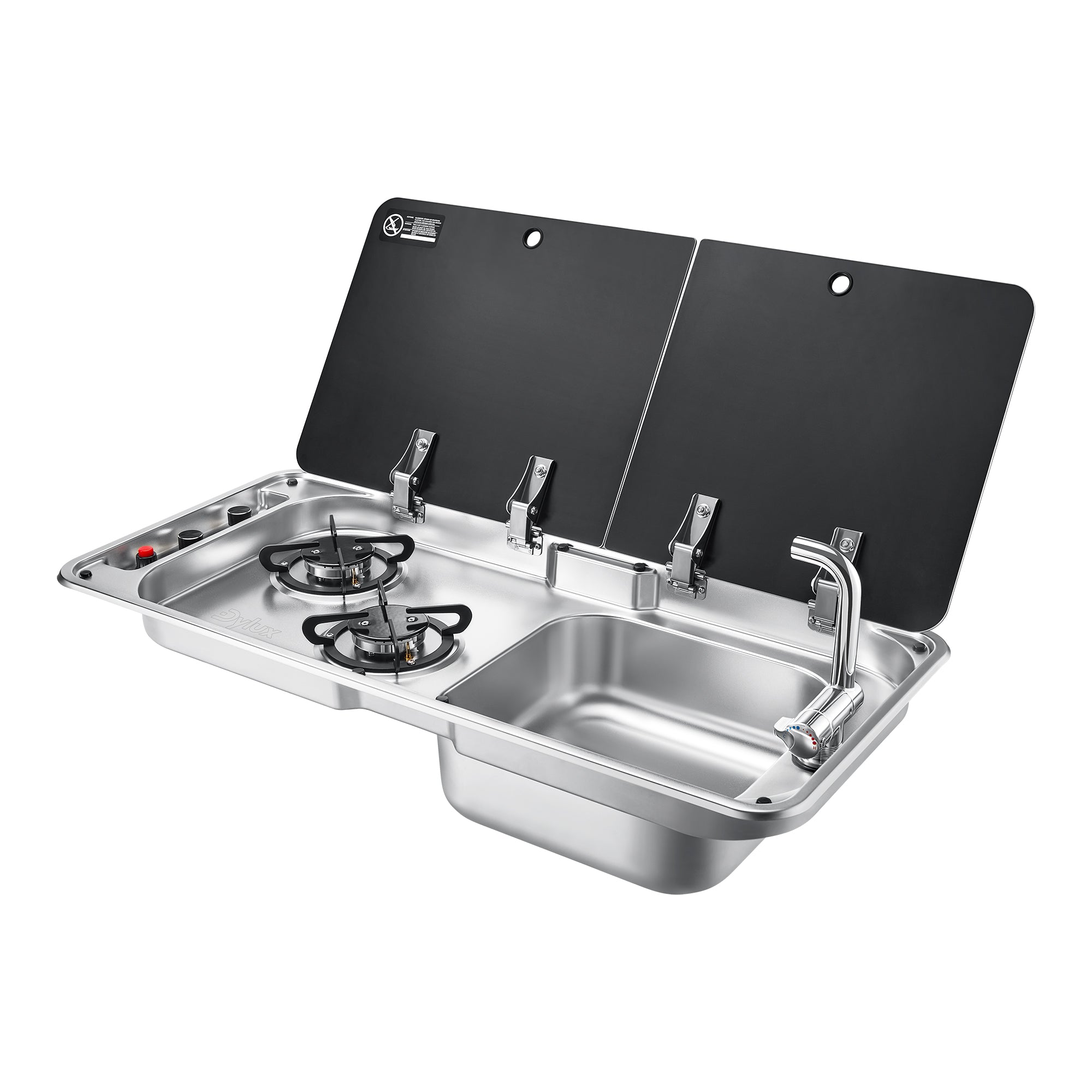 Dylux 2-Burner RV Gas Stove with Sink - Compact Outdoor Cooktop for Ca
