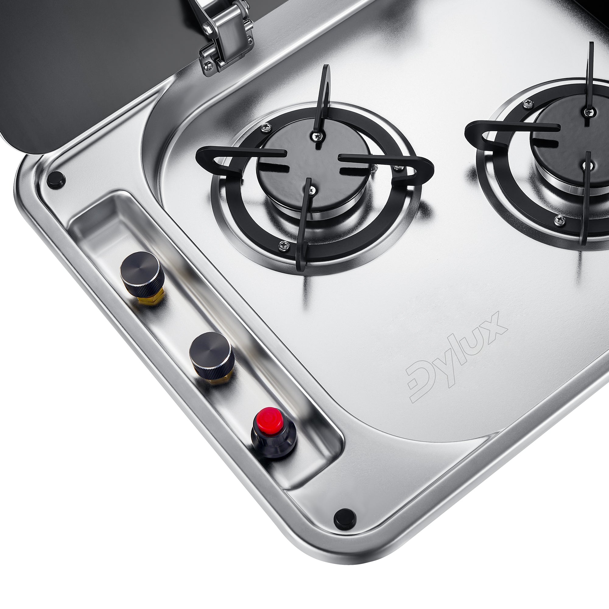 Dylux 2-Burner RV Gas Stove with Sink - Compact Outdoor Cooktop for Ca